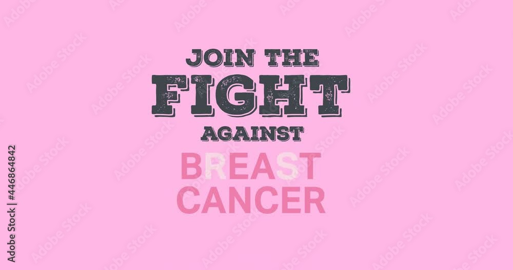 Animation of breast cancer text appearing on pink background Animation of breast cancer text appearing on pink background