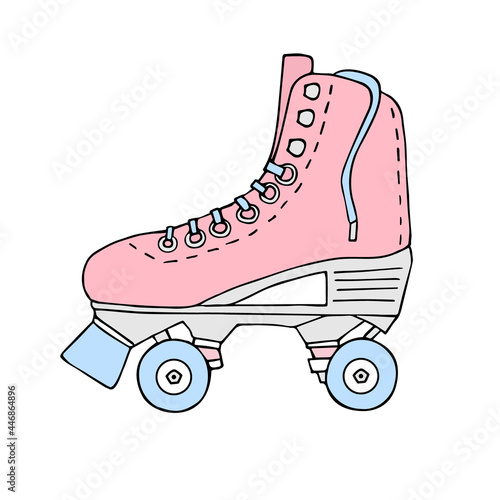 Vector hand drawn doodle sketch pink colored quad roller skate isolated on white background