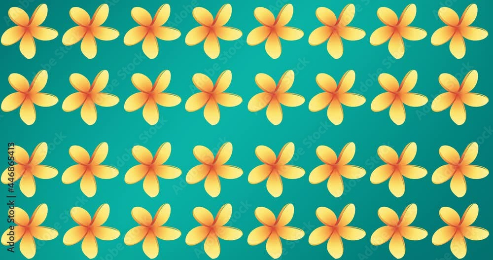 Animation of rows of yellow flowers on blue background Animation of rows of yellow flowers on blue background