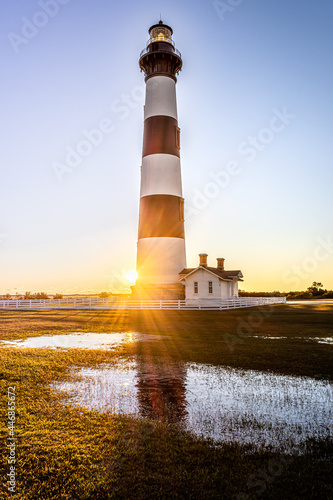 Bodie Island Lighthouse is located at the northern end of Cape Hatteras National Seashore  North Carolina   USA.