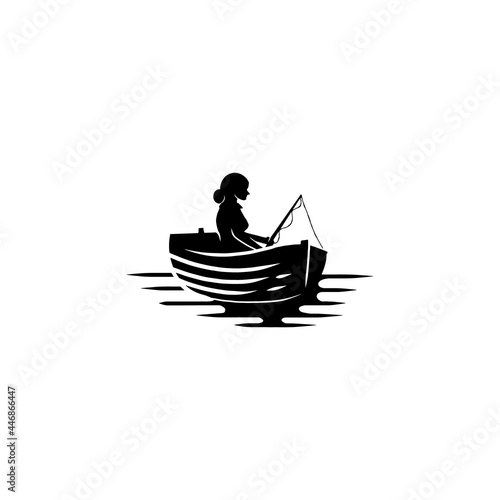 A woman is fishing on the boat.