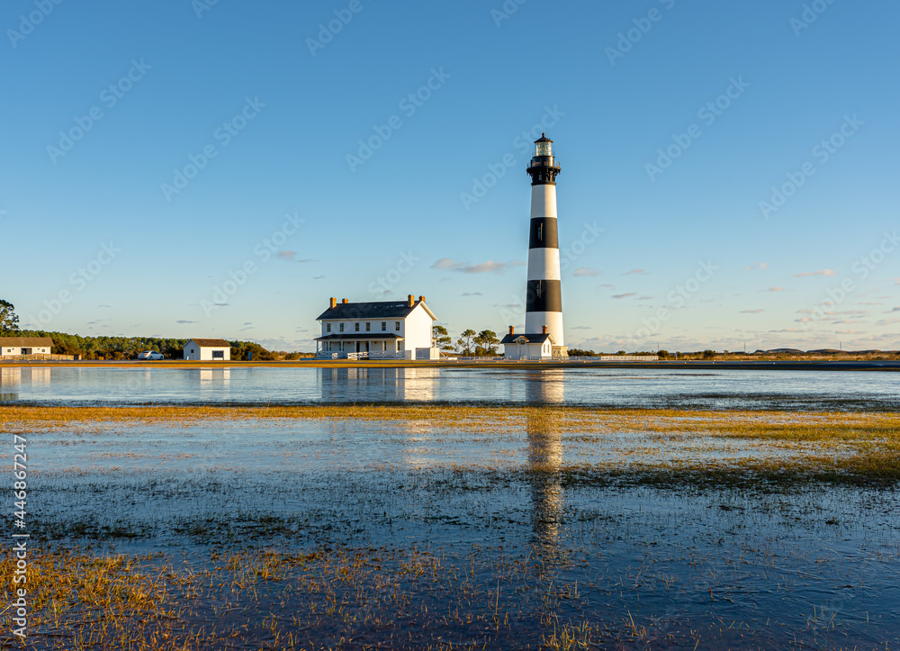 Bodie Island Lighthouse is located at the northern end of Cape Hatteras National Seashore, North Carolina , USA.