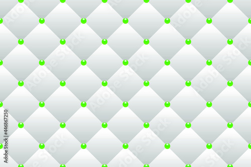 White luxury background with rhombuses and green beads. Seamless vector illustration. 