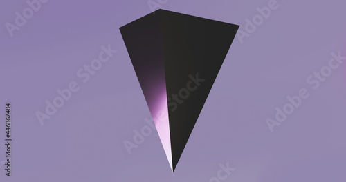 Render with inverted shiny reflective pyramid on purple background