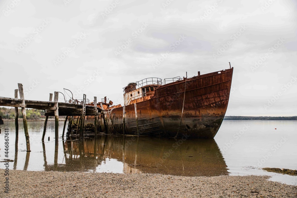 Abandoned Shipwreck Along the Maine Coastline