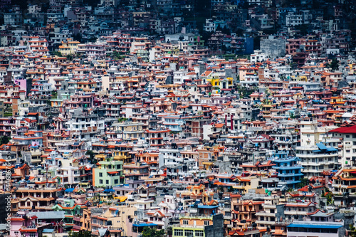 Kathmandu   s cityscape perspective featuring colourful houses  Nepal
