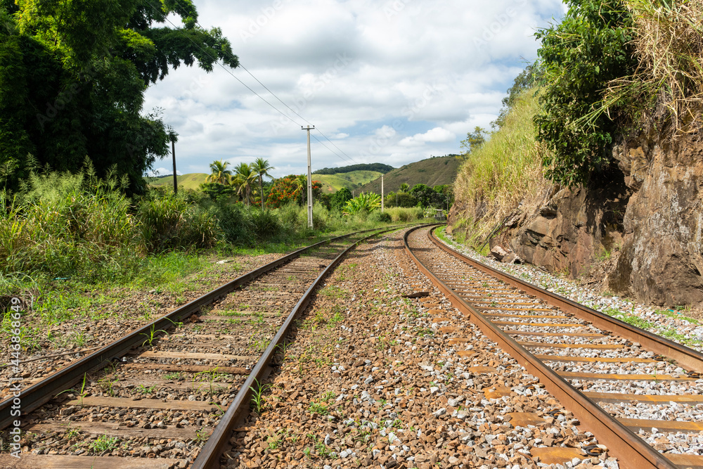 View to train tracks on rural area in the countryside