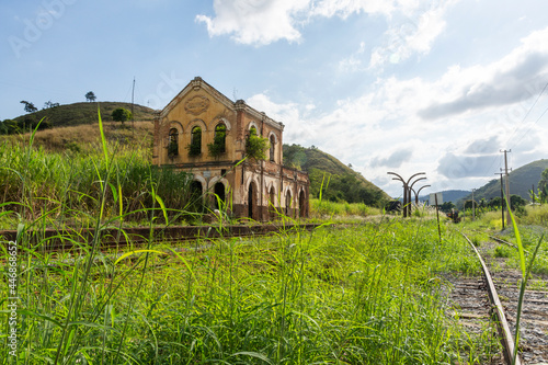 Old historic abandoned train station in the countryside photo