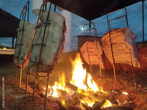 barbecue ribs roasted on an open fire