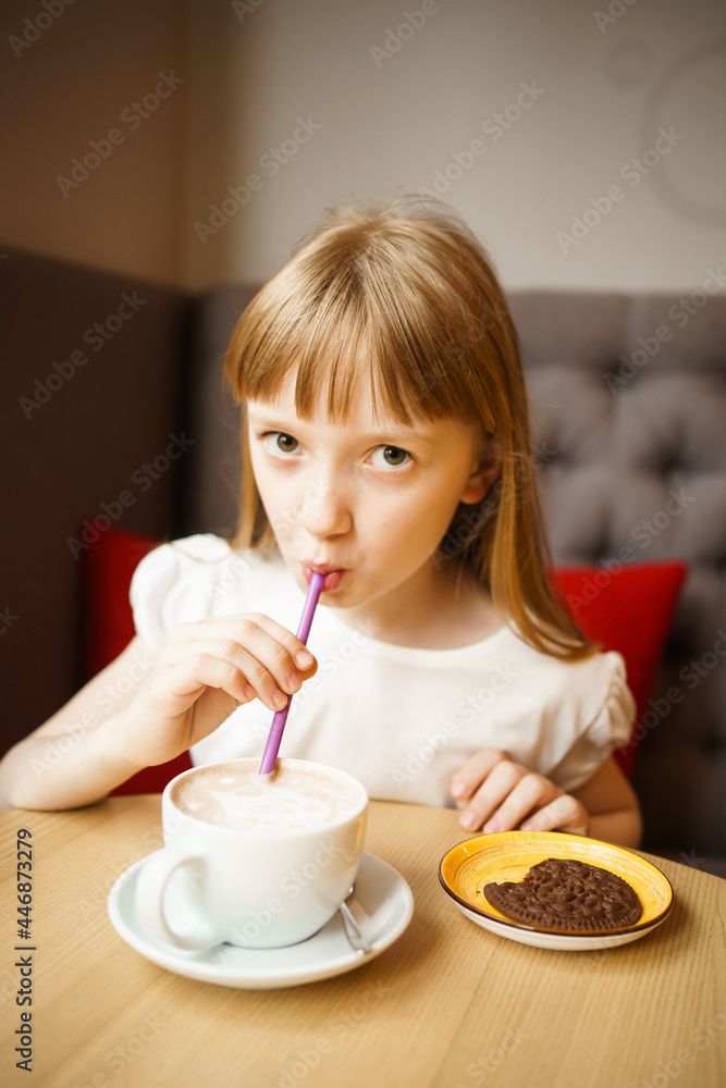 cute girl and cocoa with a pattern cute girl and cocoa with a pattern