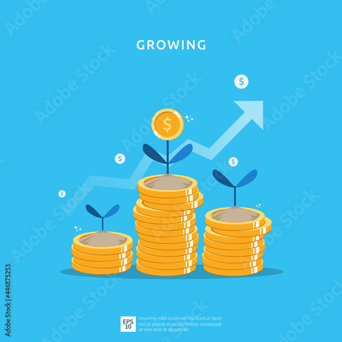 Business growth illustration for smart investment concept. Profit performance or income with pile coins symbol of return on investment ROI