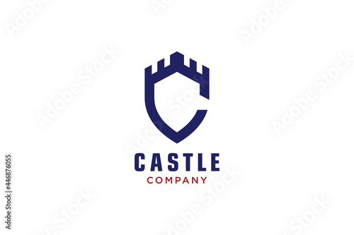 Creative shield with castle and initial C logo, Vector logo template.