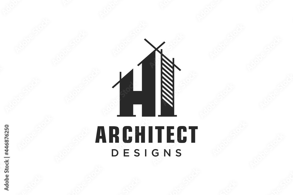 Letter H Simple modern building architecture logo design with line art skyscraper graphic Letter H Simple modern building architecture logo design with line art skyscraper graphic