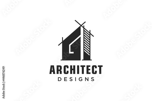 Letter G Simple modern building architecture logo design with line art skyscraper graphic