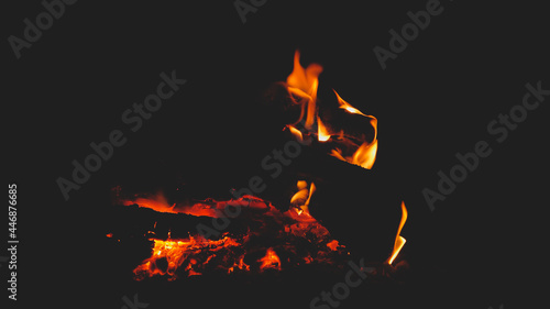 Burning wood in the fireplace. flame in the bonfire © maxkolmeto