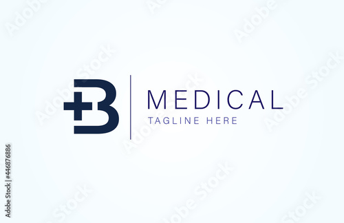 Medical logo, letter B with medical cross combination, flat design logo template, vector illustration