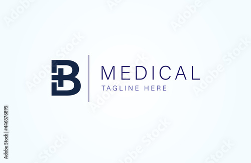 Medical logo, letter B with medical cross combination, flat design logo template, vector illustration