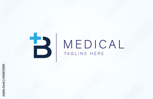 Medical logo, letter B with medical cross combination, flat design logo template, vector illustration