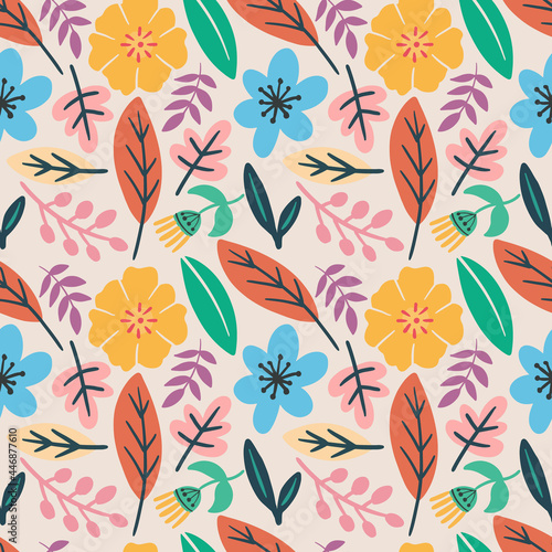 collection set of leaf plants and flowers pattern