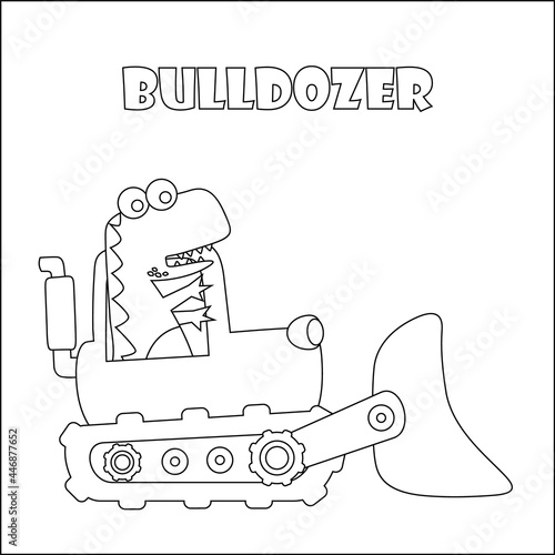 Vector illustration of heavy tool with cute dinosaurs Creative vector Childish design for kids activity colouring book or page.