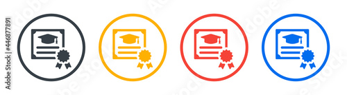Certification diploma icon. Student graduate degree from university. Graduation concept