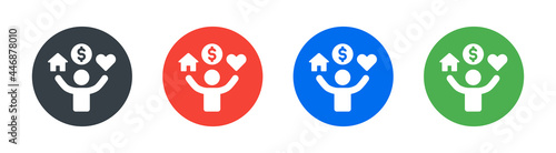 Work life balance icon concept. Containing icon about love, money and asset. Vector illustration.