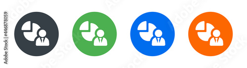 Businessman with statistic data or part on investment icon. Stockholder and shareholder icon