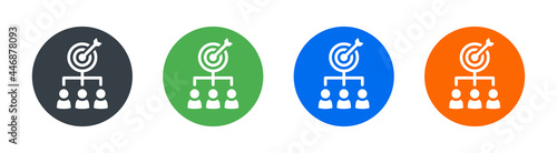 Darts aiming at the target center with users icon. Symbol of targeting audience. Business goal and marketing strategy concept.