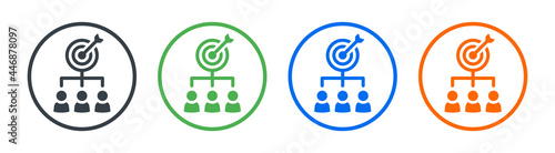Target audience icon. Containing icon symbol as dartboard, arrow, people. Vector illustration