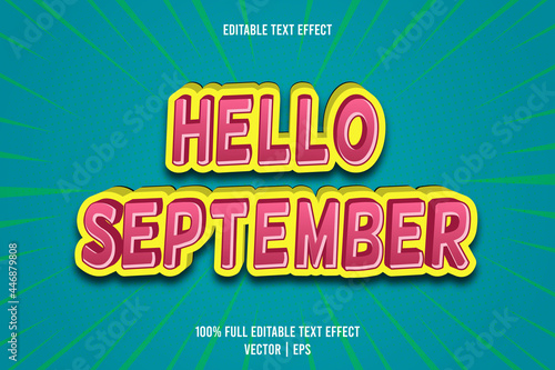 Hello september editable text effect 3 dimension emboss cartoon style