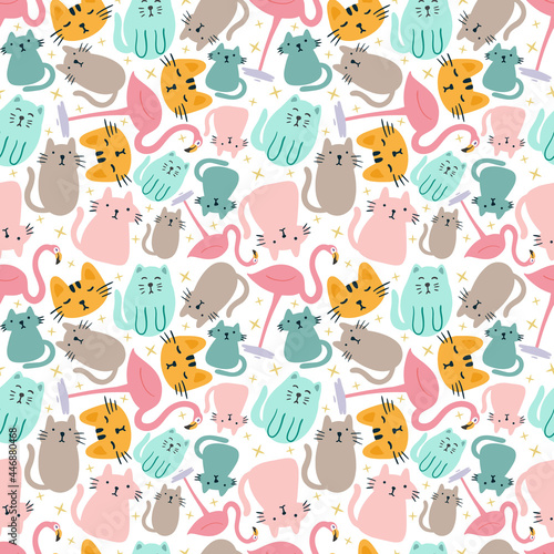Fototapeta Naklejka Na Ścianę i Meble -  colorful seamless vector pattern with cute animals