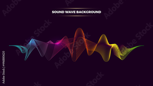 Vector abstract with dynamic sound waves background. music spectrum neon lines. digital audio studio abstract background