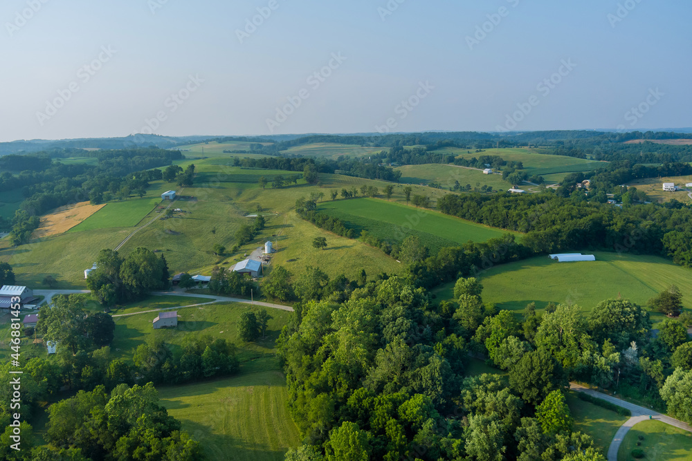 An aerial view of farm farmland in Bentleyville town County Pennsylvania USA