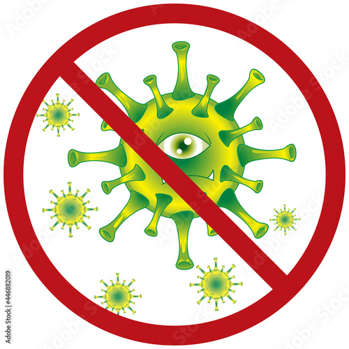 anti-virus symbol with evil green virus with one eye. illustration vector