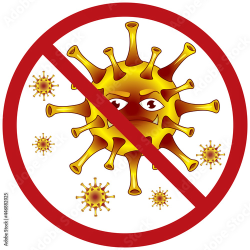 anti-virus symbol with a red virus with an evil expression. illustration vector
