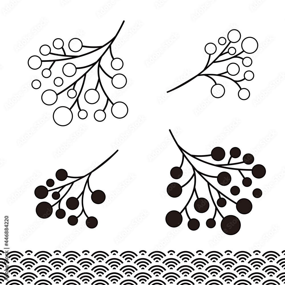 Vetor Do Stock 縁起がいい日本の新年の植物 南天と和柄のベクターイラスト 修正が簡単で年賀状に最適 Adobe Stock