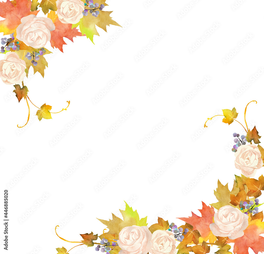 秋の薔薇のフレーム 水彩イラスト Stock Illustration Adobe Stock