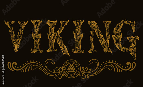 Vintage viking logotype engraving ornament style