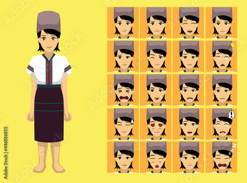 Manga Style Myanmar Zomi Chin Woman Clothes Cartoon Character Emotion