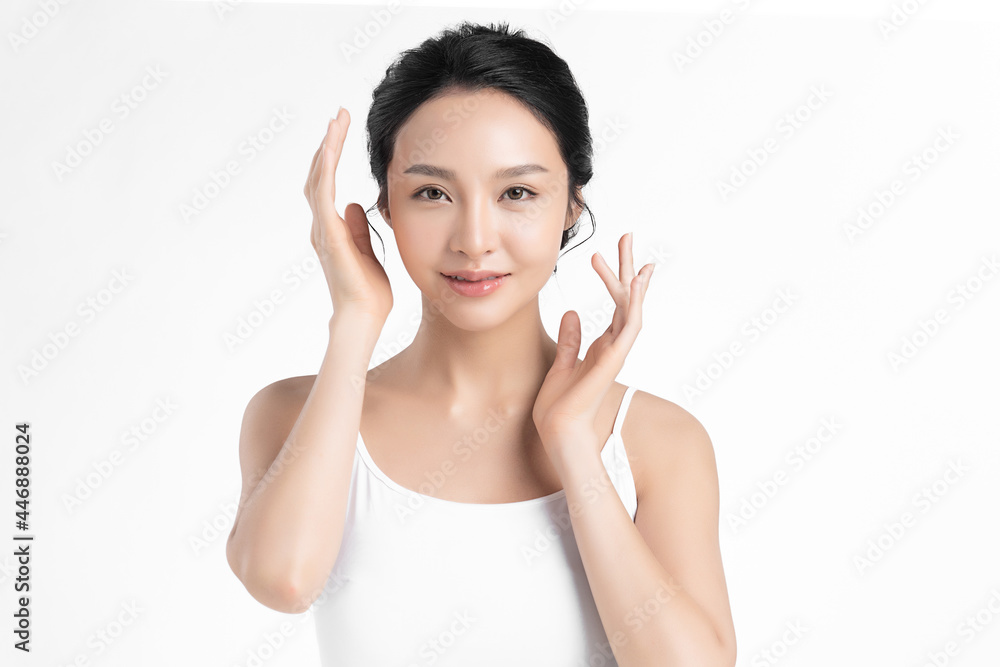 Beautiful young asian woman with clean fresh skin on white background, Face care, Facial treatment, Cosmetology, beauty and spa, Asian women portrait. Beautiful young asian woman with clean fresh skin on white background, Face care, Facial treatment, Cosmetology, beauty and spa, Asian women portrait.