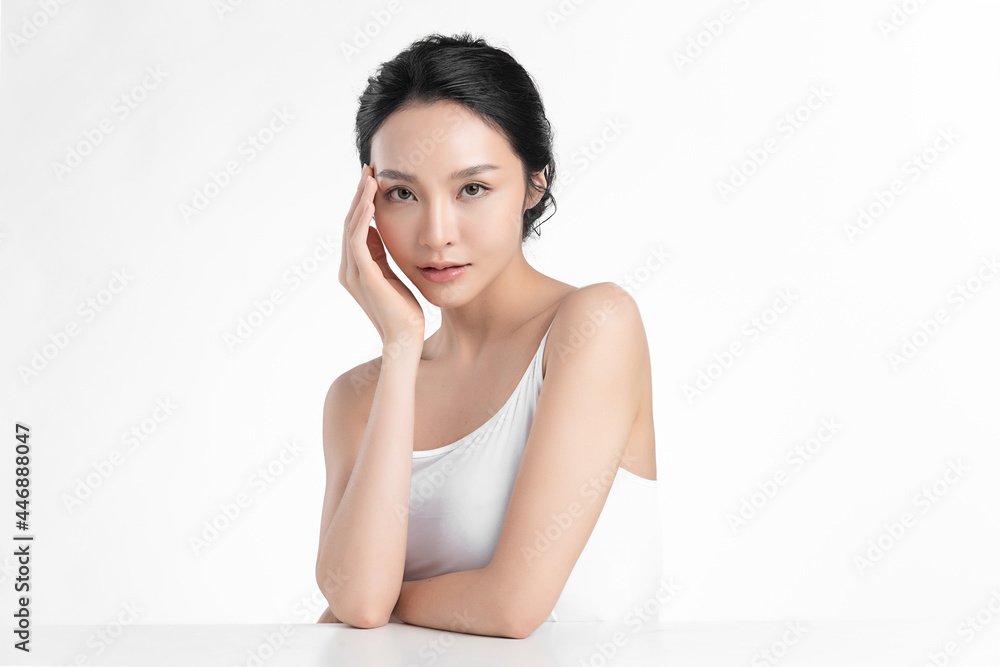 Beautiful young asian woman with clean fresh skin on white background, Face care, Facial treatment, Cosmetology, beauty and spa, Asian women portrait. Beautiful young asian woman with clean fresh skin on white background, Face care, Facial treatment, Cosmetology, beauty and spa, Asian women portrait.