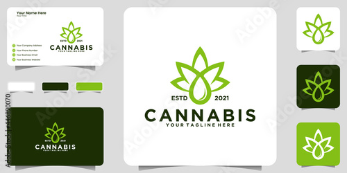 cannabis leaf vintage logo inspiration template and business card design