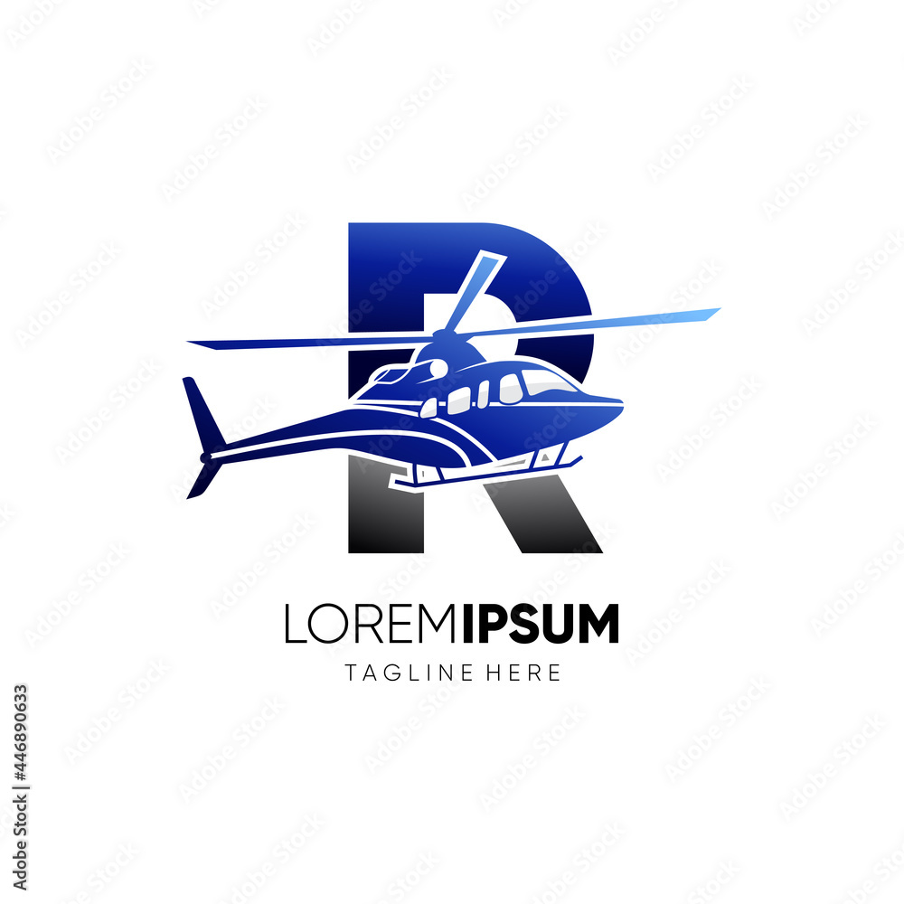 Letter R Initial Helicopter Logo Design Vector Icon Graphic Emblem Illustration