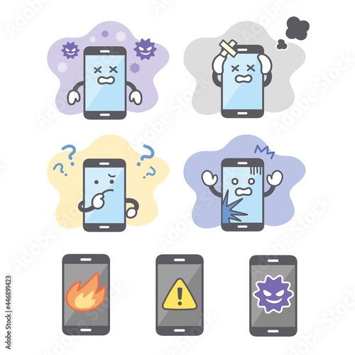 スマホのキャラクターの故障やトラブルに関する表情セット