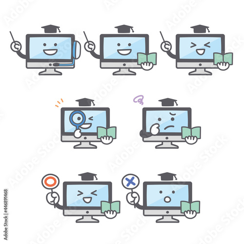 パソコンのキャラクターの教育に関する表情セット