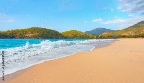 Panoramic view of amazing Oludeniz Beach And Blue Lagoon, Oludeniz beach is best beaches in Turkey - Fethiye, Turkey