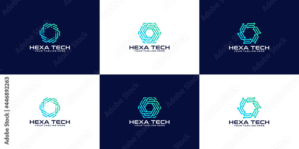 hexagon technology logo design inspiration collection Stock Vector ...