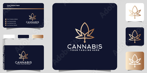 cannabis leaf logo design inspiration with line art style logo and business card design