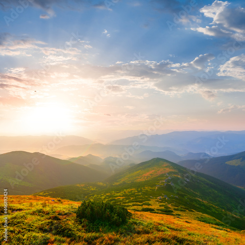 green mountain valley at the sunrise  travel mountain background