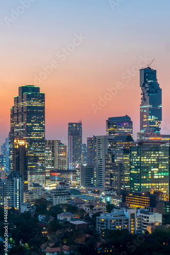 Fototapeta Naklejka Na Ścianę i Meble -  Bangkok city - Aerial view of Bangkok city downtown cityscape urban skyline at night , landscape Thailand